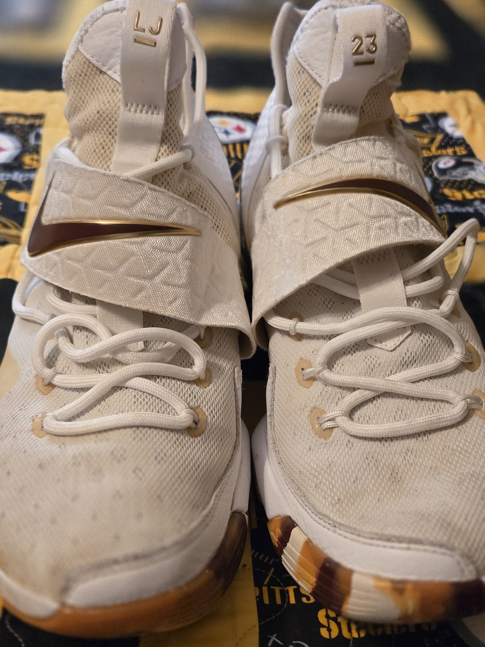 Nike LeBron Soldier Strap Basketball Shoes - White with Gold Accents